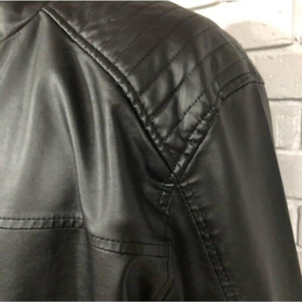 Barneys Originals Black Faux Leather Biker / Moto Jacket - Size XL - Picture 3 of 9